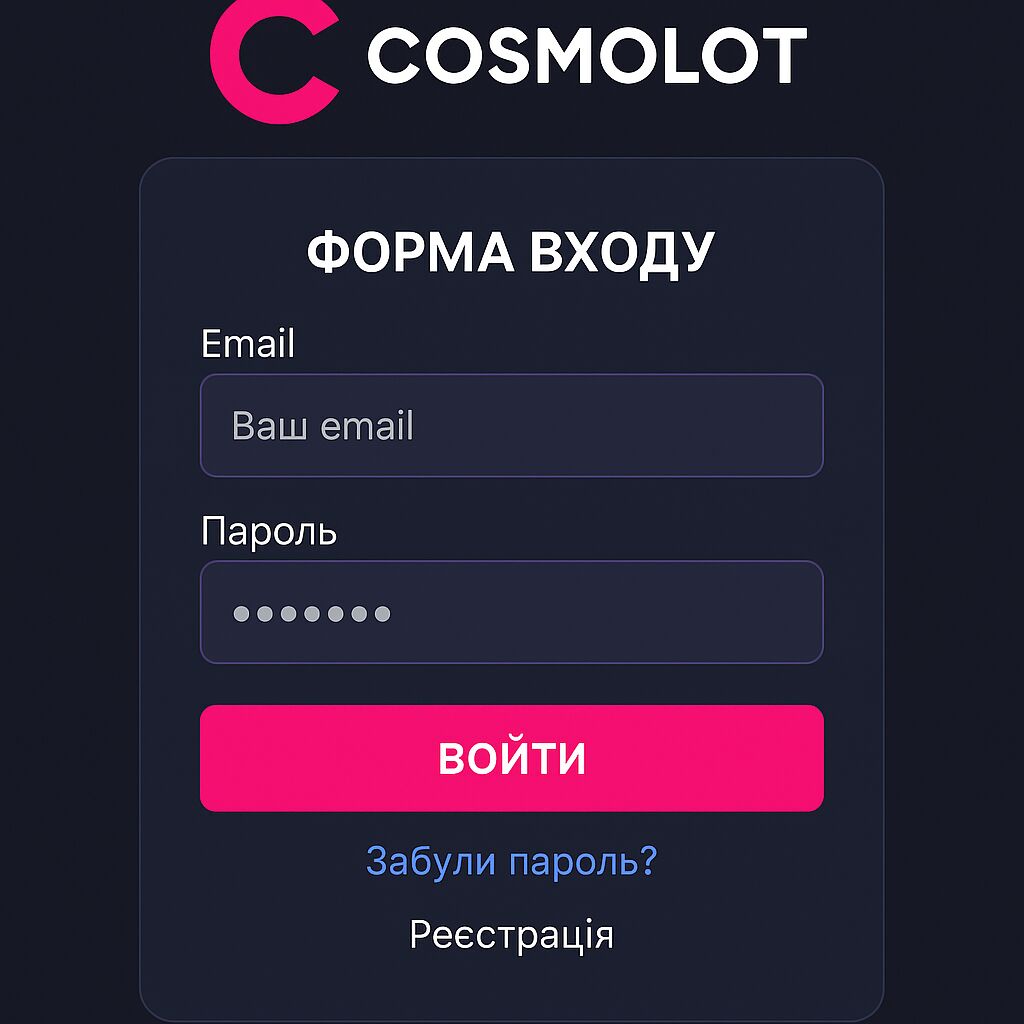 ФОРМА ВХОДУ НА САЙТІ КОСМОЛОТ